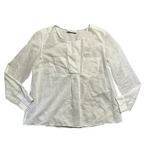Aglini White Cotton SilkSilver Thread White Long Sleeve Blouse SZ 6